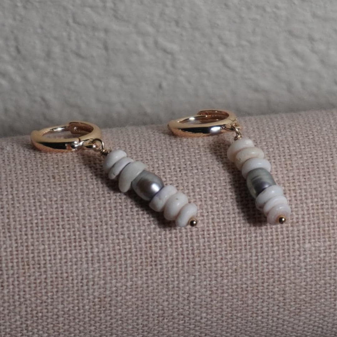 Freshwater Pearl Puka Shell Earrings