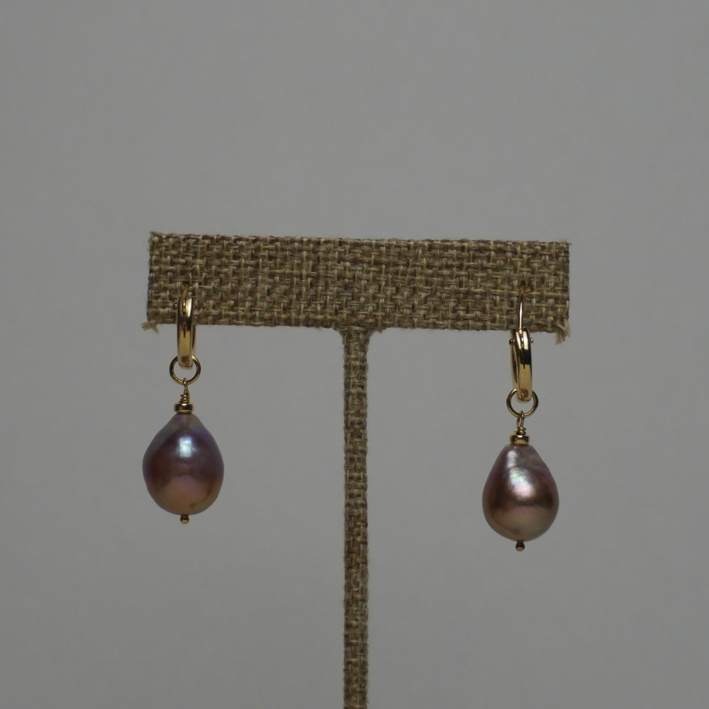 Iridescent Pink Edison Pearl Gold Hoop Earrings