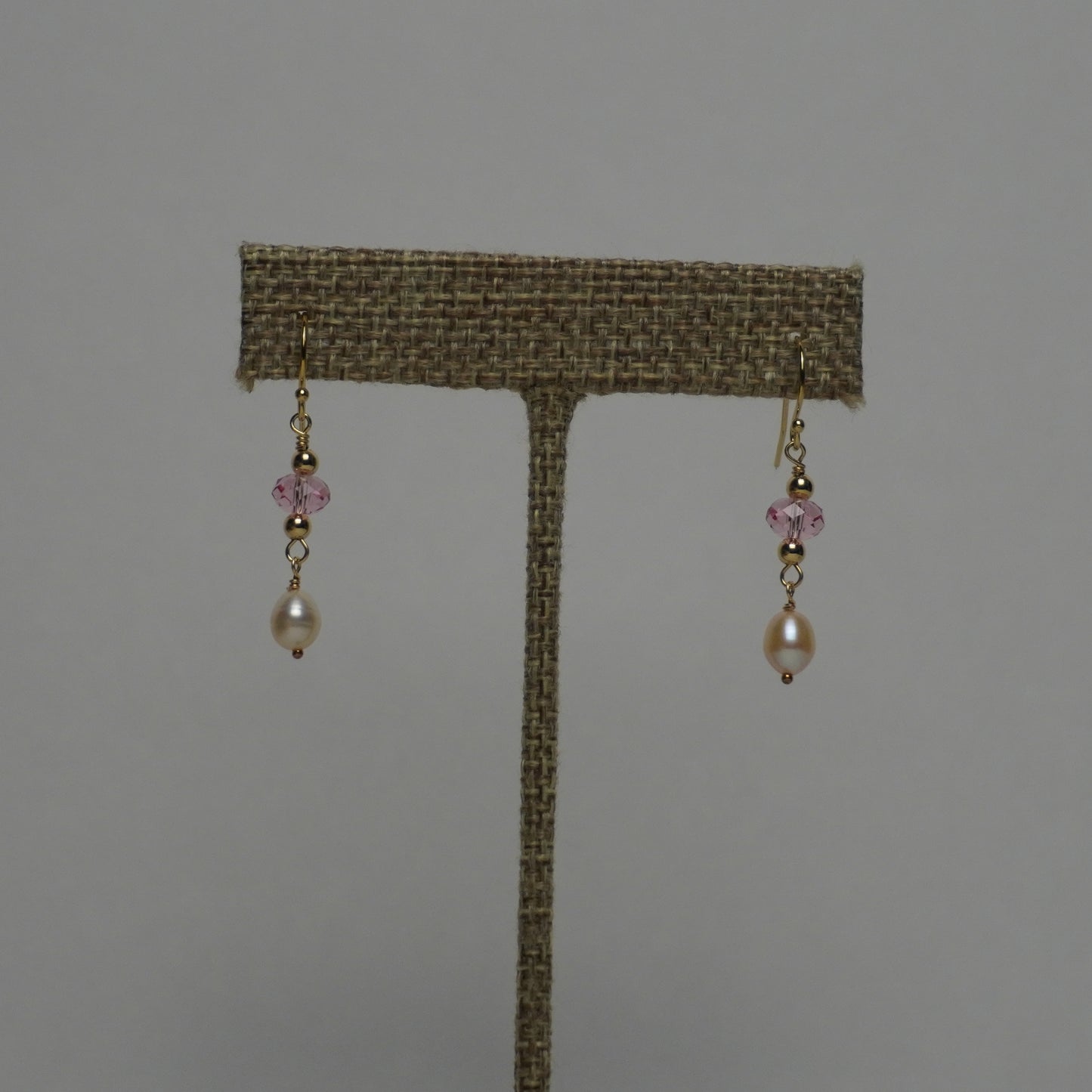 Pink Freshwater Pearl & Swarovski Crystal Gold Drop Earrings