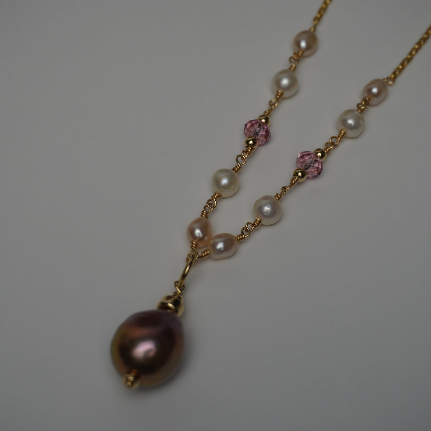 Pinky // Pink Edison & Freshwater Pearl "2-1-2" Necklace with Swarovski