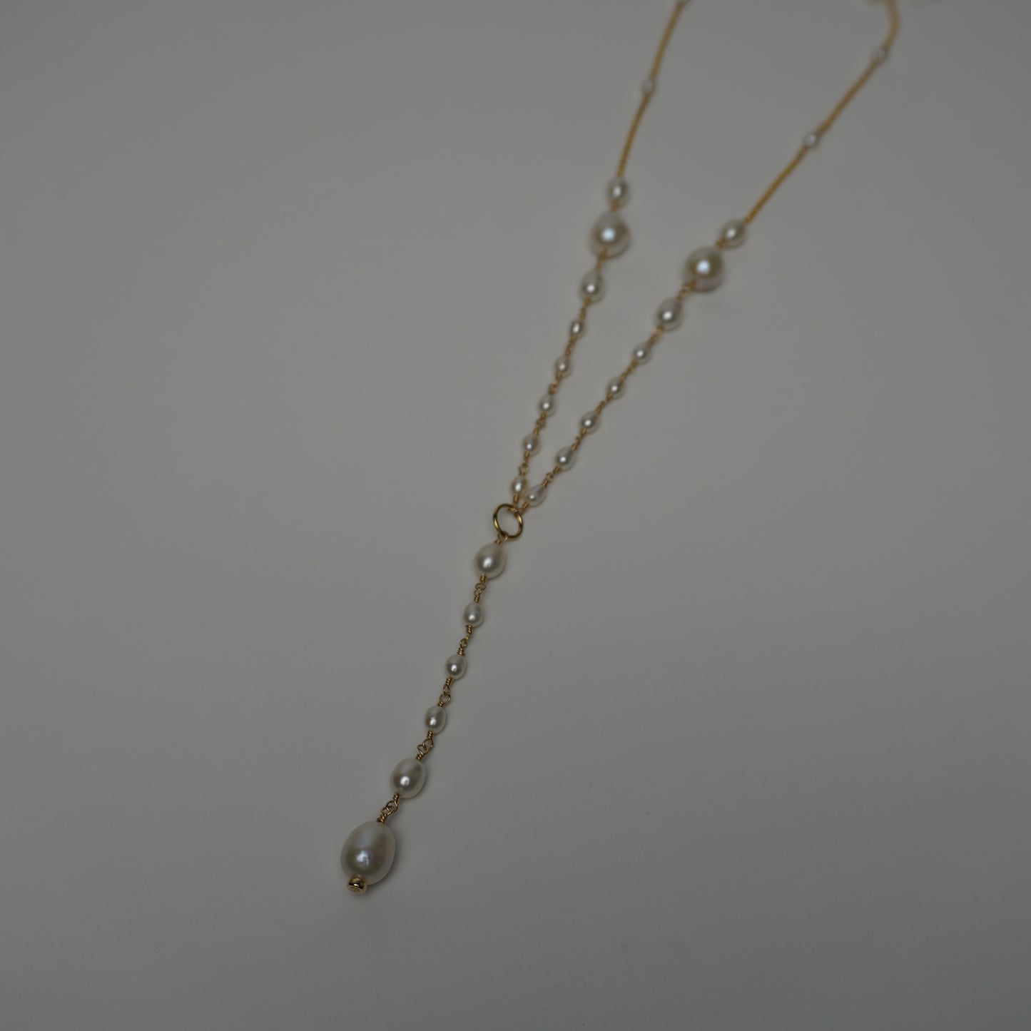 Freshwater Pearl Lariat Necklace on Rolo Chain – Adjustable 16"