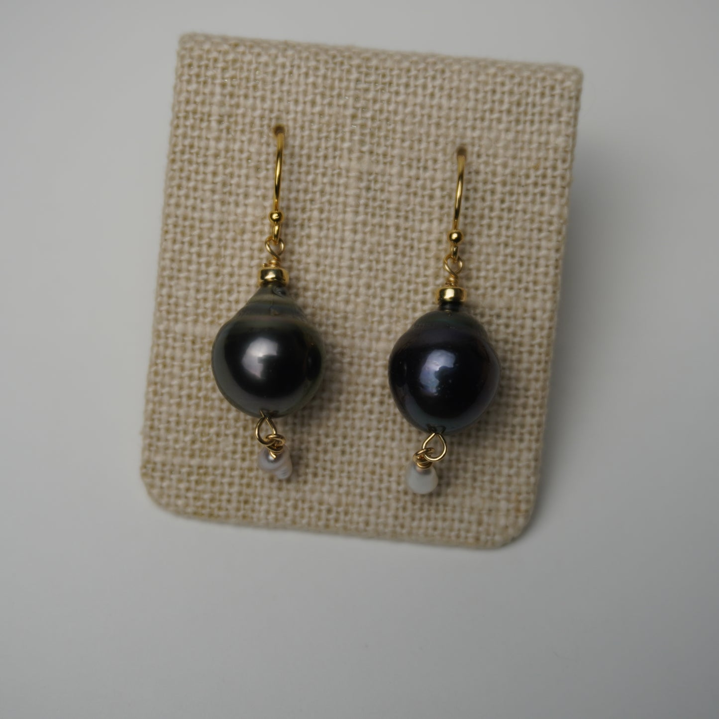 Tahitian Pearl & Mini White Charm Drop Earrings