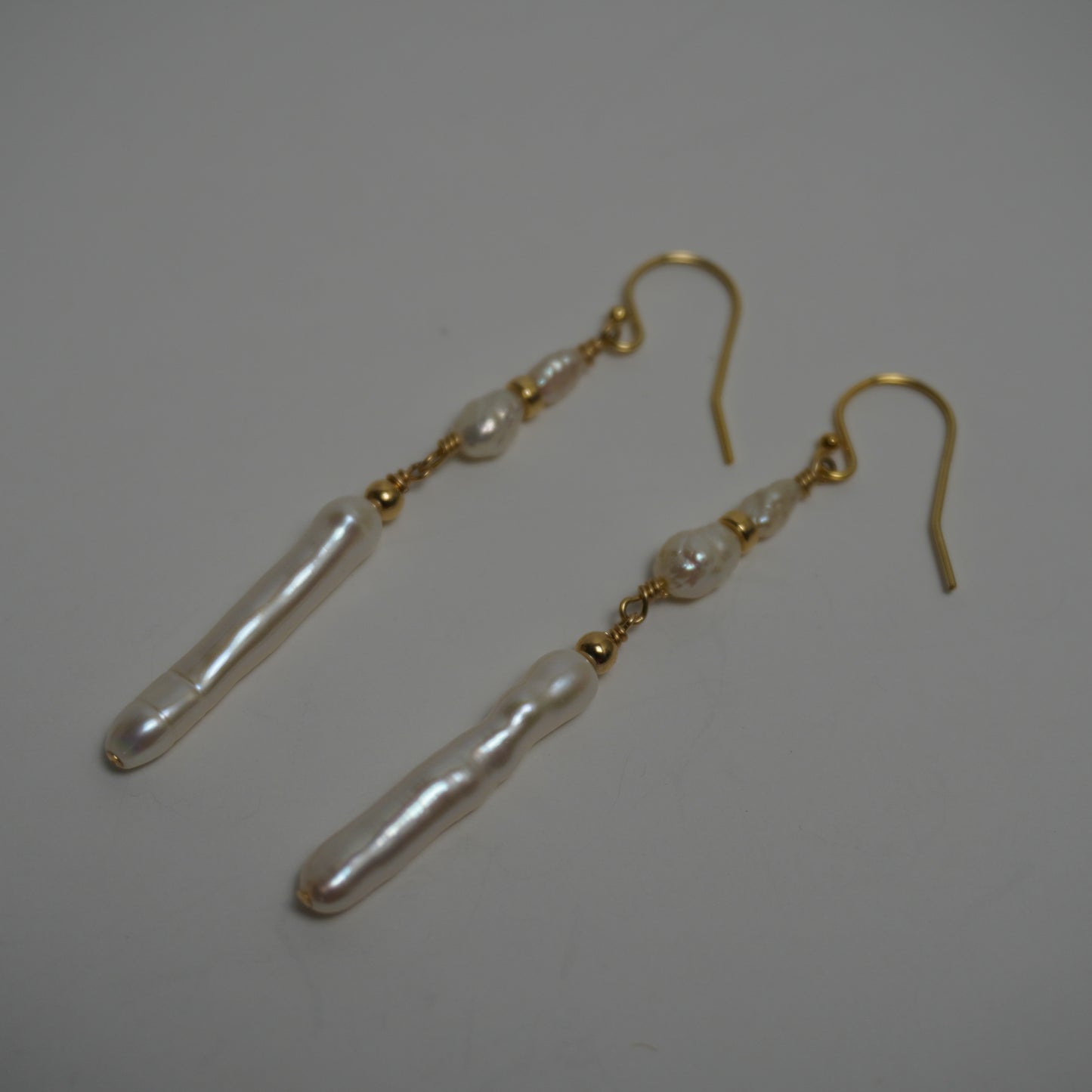 White Stick & Freshwater Pearl Drop Earrings