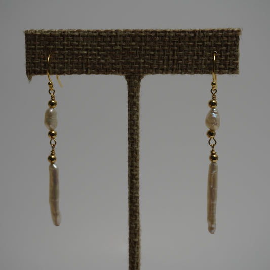 White Stick & Freshwater Pearl Drop Earrings