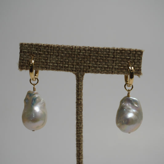Fireball Pearl Huggie Earrings