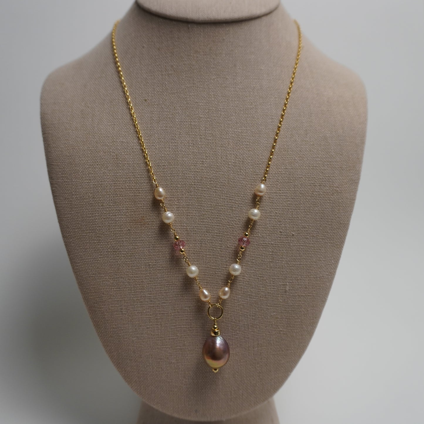 Pinky // Pink Edison Pearl & Crystal Necklace