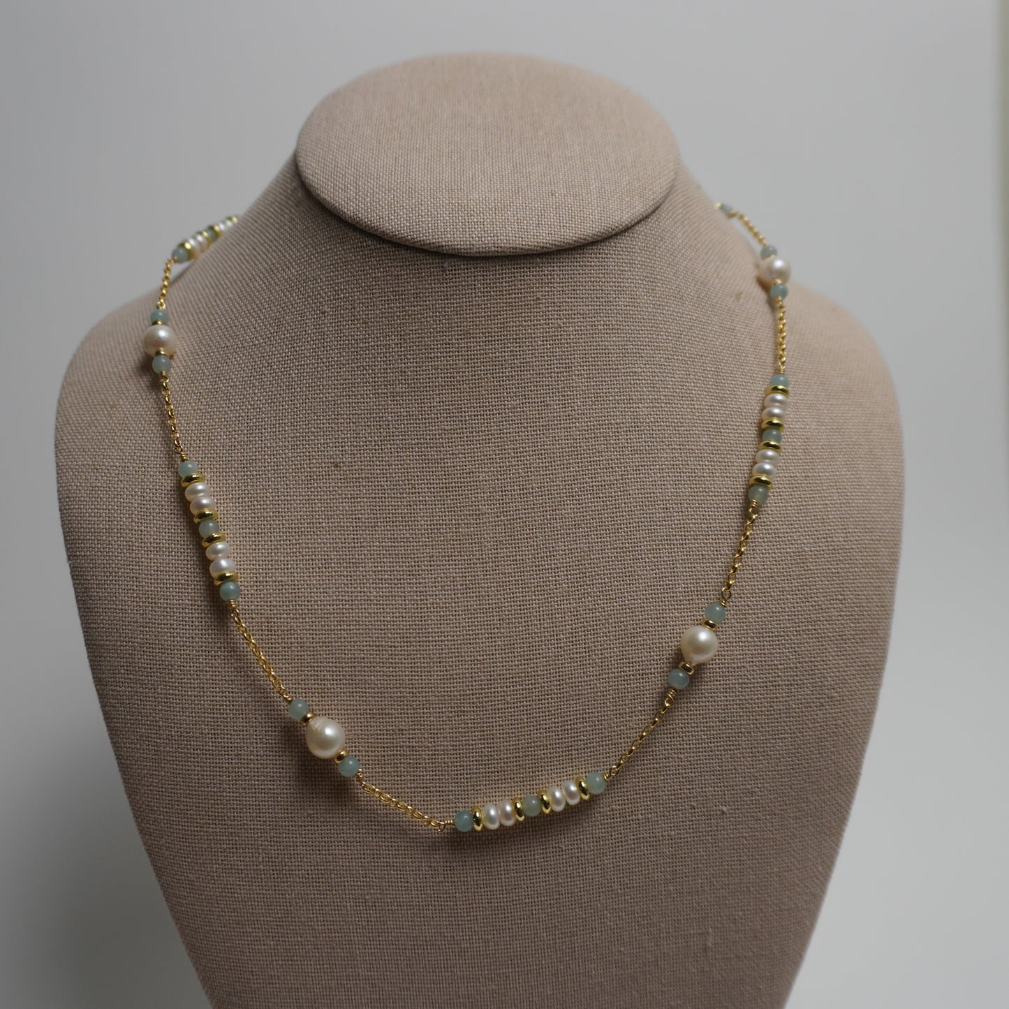 Australian White Pearl & Blue Amazonite Station Necklace