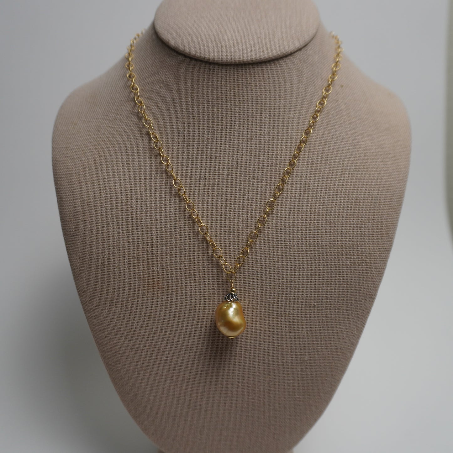 Golden South Sea Pearl with Chain Necklace