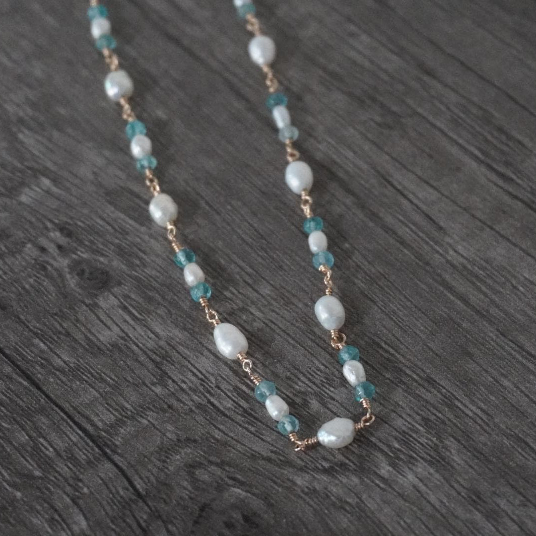 Freshwater Pearl Blue Charm Necklace