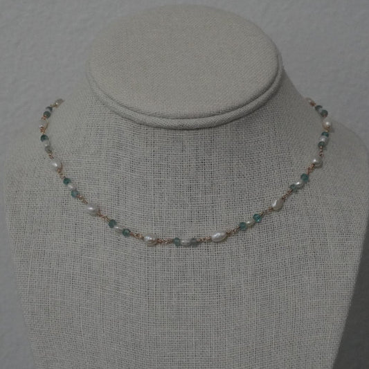 Freshwater Pearl Blue Charm Necklace