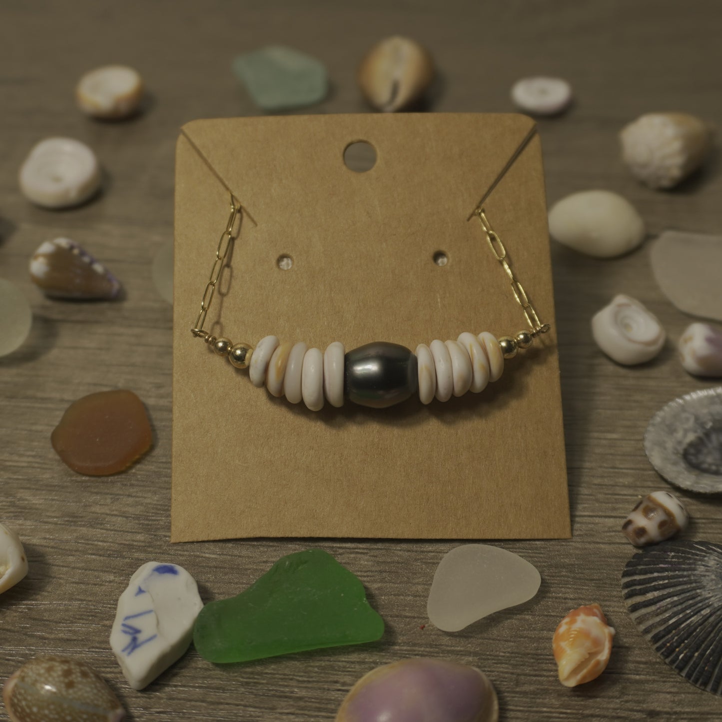 Tahitian Pearl Puka Shell Necklace