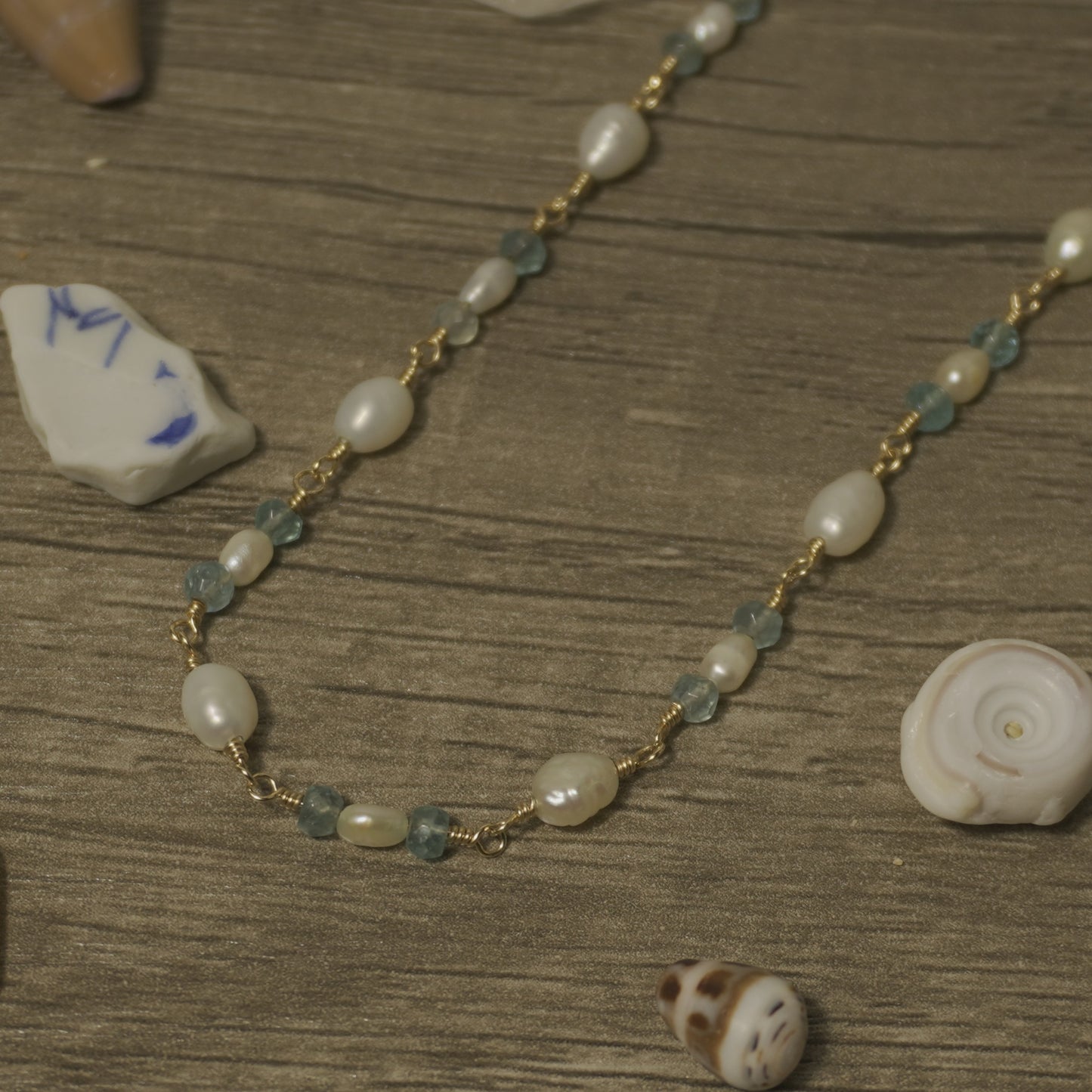 Freshwater Pearl Blue Charm Necklace