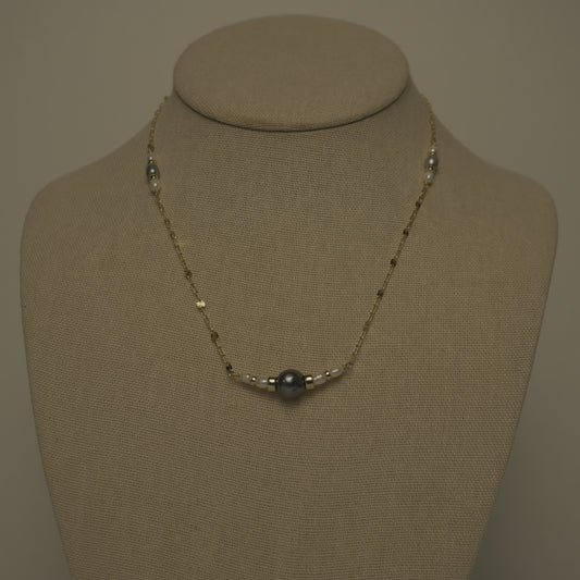 Tahitian Pearl & Starburst Chain Necklace with Gold Roundels – 16"