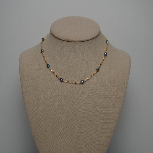 Floating Black Pearl Starburst Chain Choker – 14" to 16" Adjustable