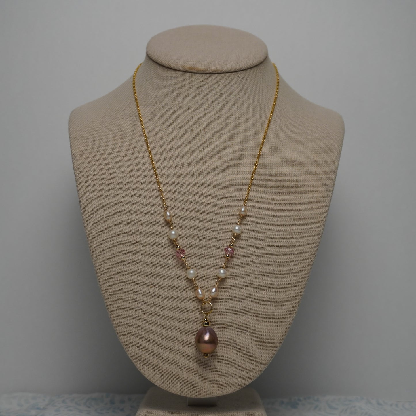 Pinky // Pink Edison & Freshwater Pearl "2-1-2" Necklace with Swarovski