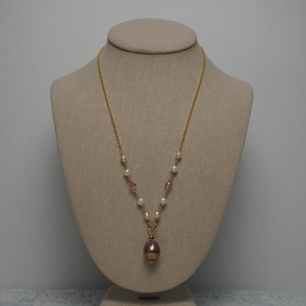 Pinky // Pink Edison & Freshwater Pearl "2-1-2" Necklace with Swarovski