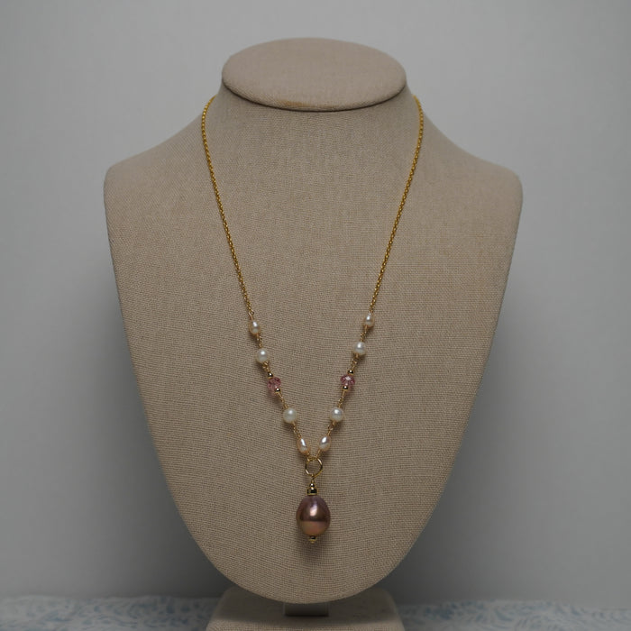 Pinky // Pink Edison & Freshwater Pearl "2-1-2" Necklace with Swarovski