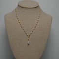 White button pearl and figaro link station necklace in 14k gold fill