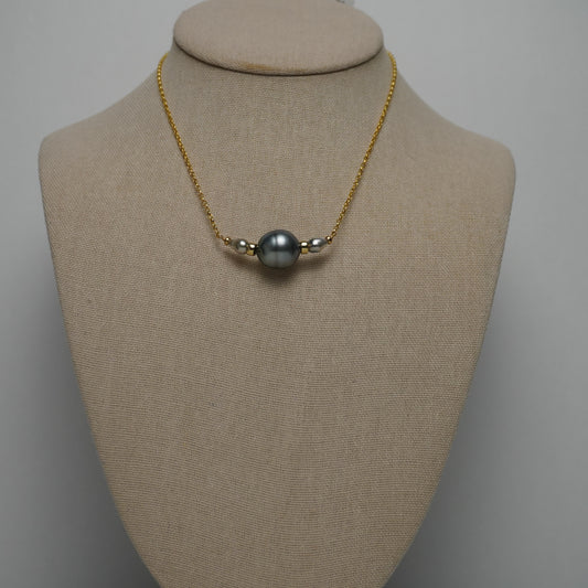 Tahitian Pearl & Twin Keshi Pearl Necklace – 16" 14k Gold Fill