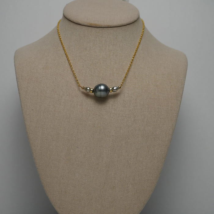Tahitian Pearl & Twin Keshi Pearl Necklace – 16" Gold Fill