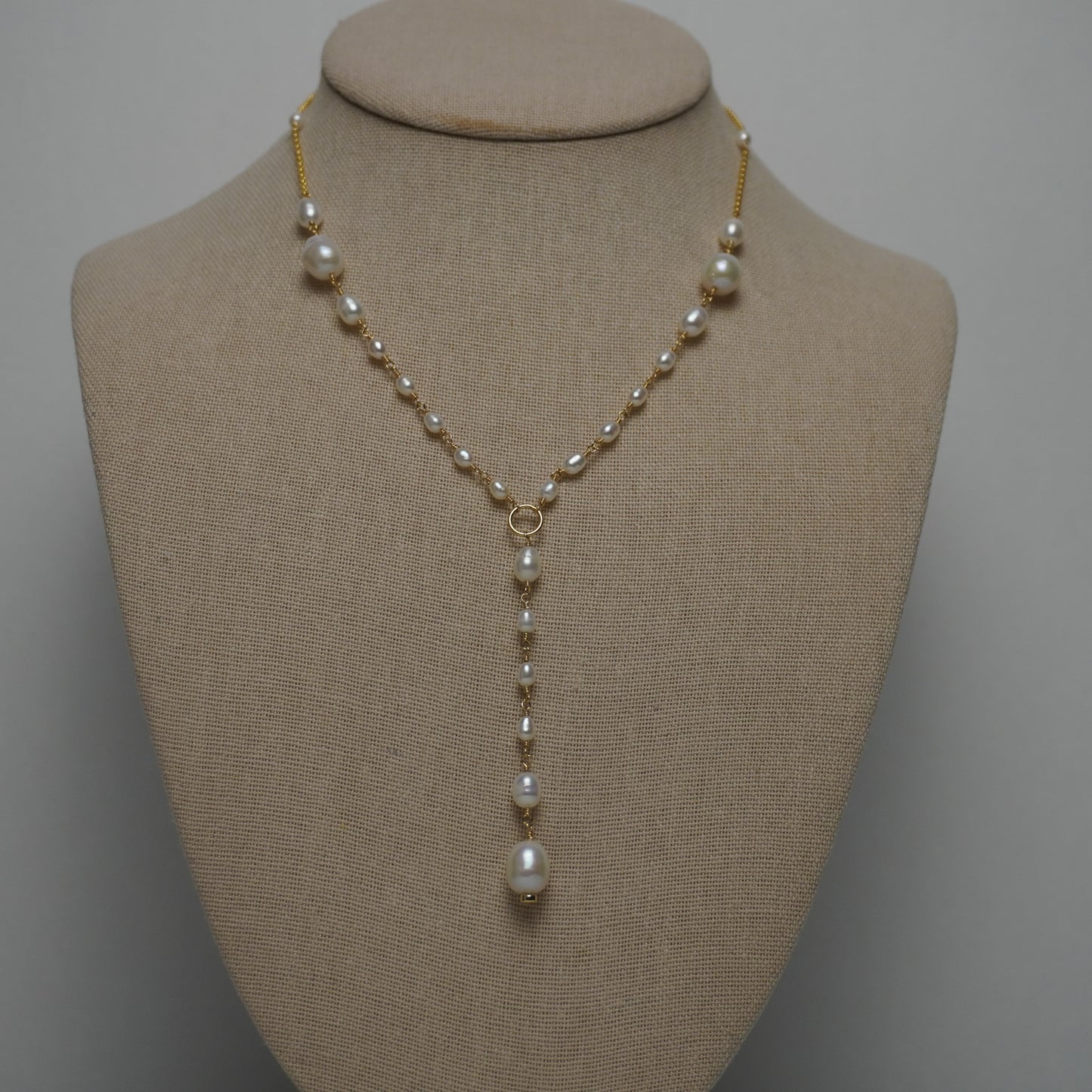 Freshwater Pearl Lariat Necklace on Rolo Chain – Adjustable 16"
