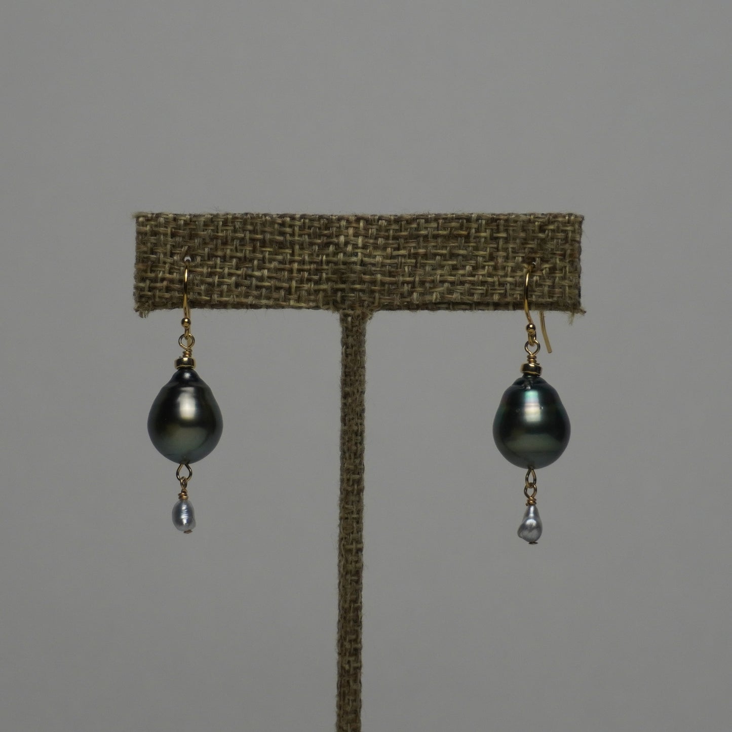 Tahitian Pearl & Mini White Charm Drop Earrings