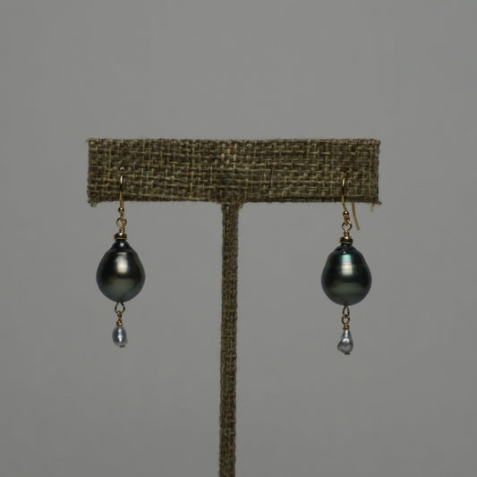 Tahitian Pearl & Mini White Charm Drop Earrings