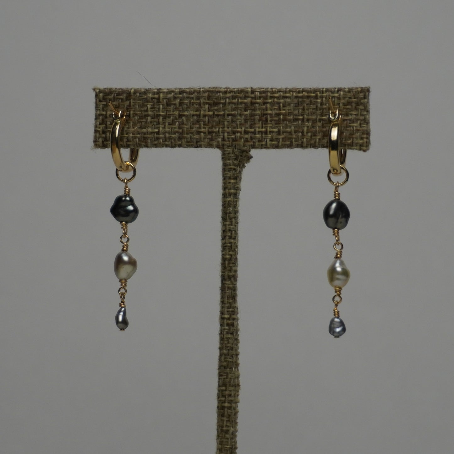 Triple Keshi Pearl Drop Huggie Earrings