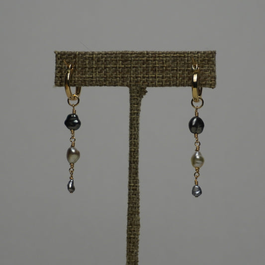 Triple Keshi Pearl Drop Huggie Earrings