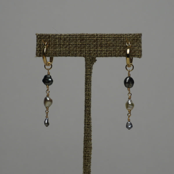 Triple Keshi Pearl Drop Huggie Earrings — alternate view