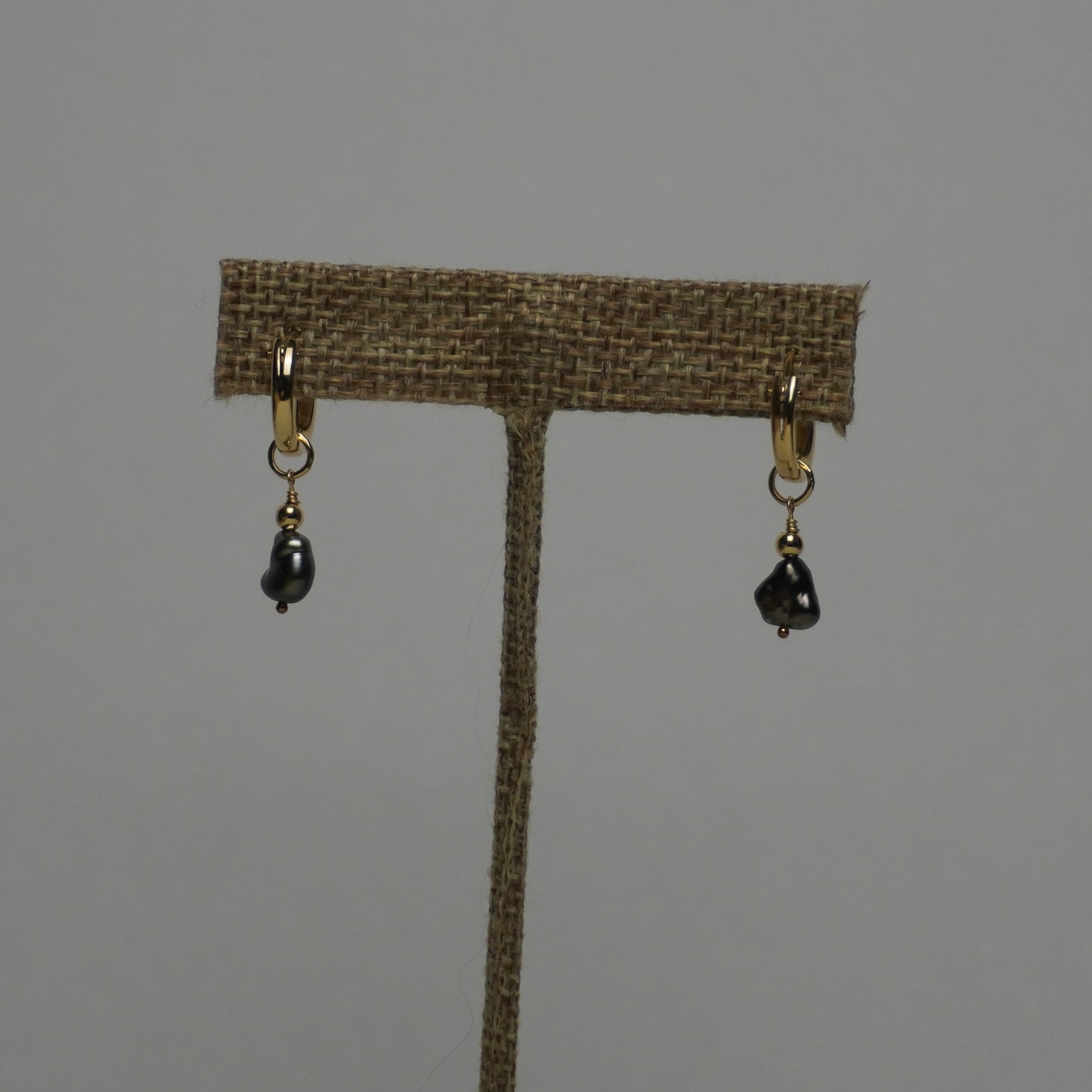 "Hina"Black Keshi Pearl Triple Drop Huggie Earrings
