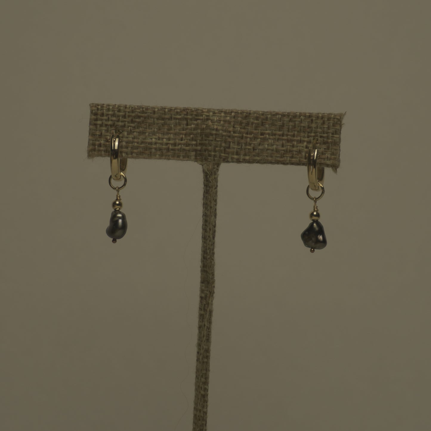 "Hina"Black Keshi Pearl Triple Drop Huggie Earrings