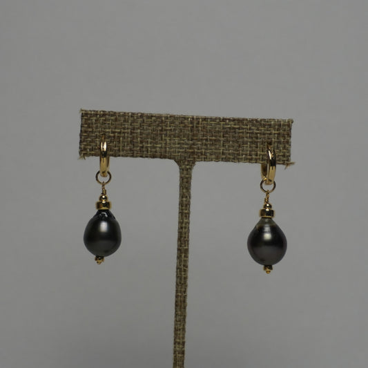 Genuine Tahitian Pearl Drop Huggie Earrings