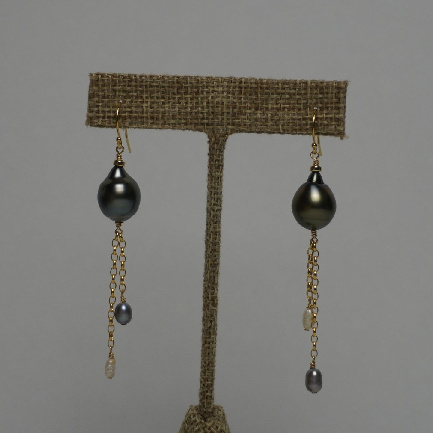 Tahitian & Freshwater Pearl Linear Chain Drop Earrings