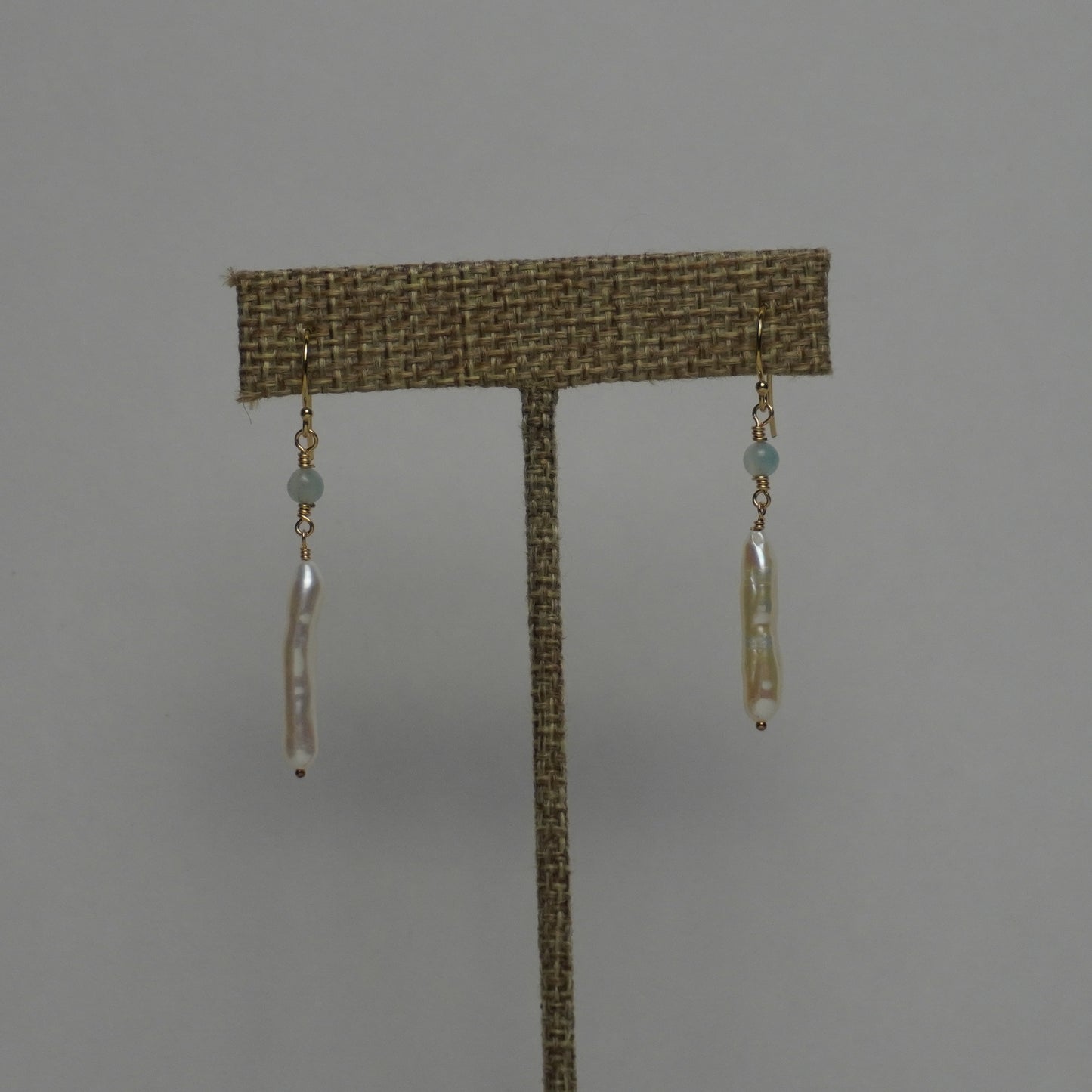 Stick Pearl Earrings with Green Crystals
