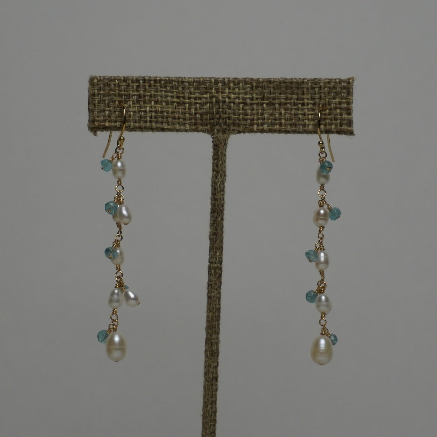 Rain Drops // Blue Crystal & White Freshwater Pearl Drop Earrings