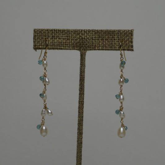 Rain Drops // Blue Crystal & White Freshwater Pearl Drop Earrings