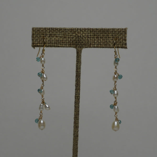 Rain Drops // Blue Crystal & White Freshwater Pearl Drop Earrings