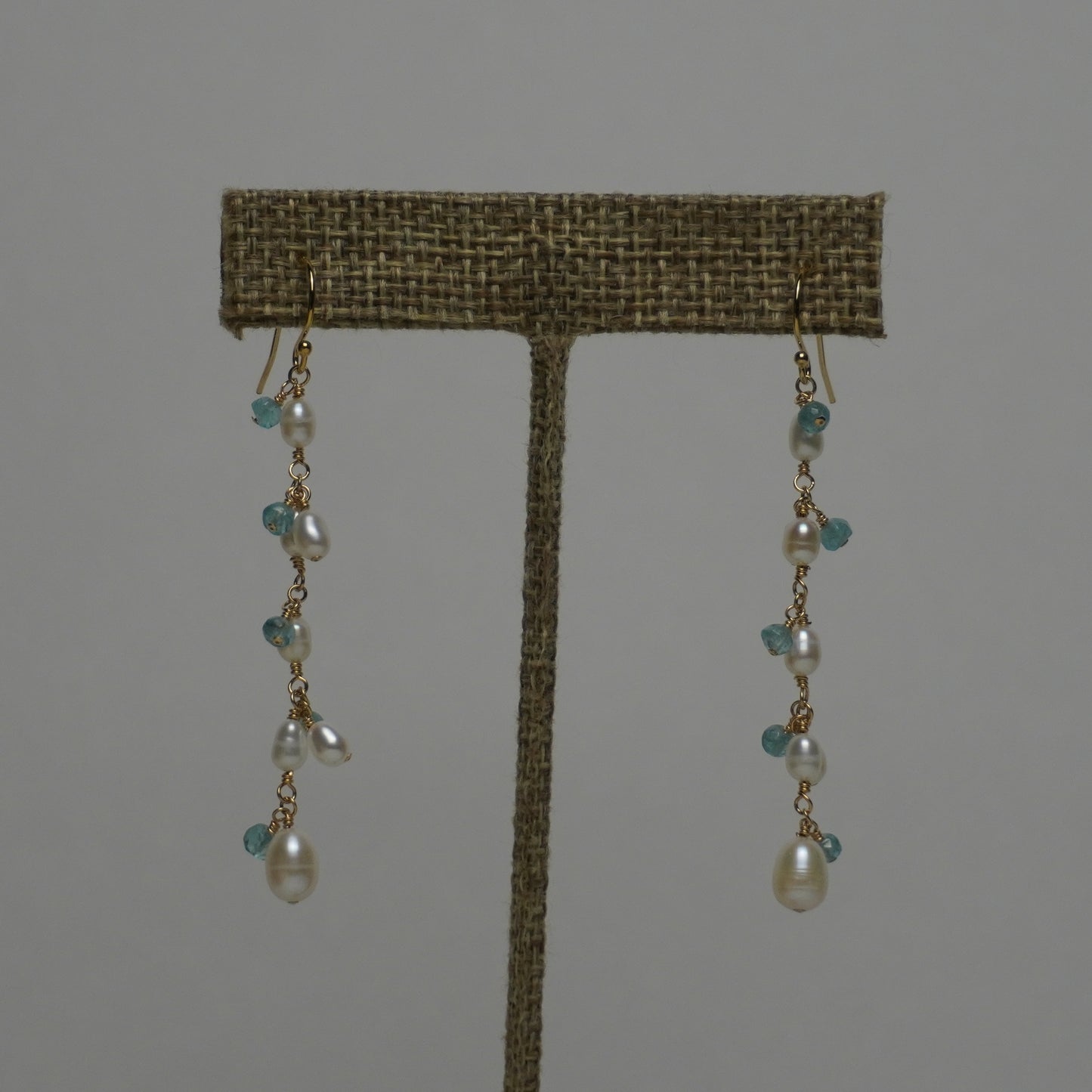 Rain Drops // Blue Crystal & White Freshwater Pearl Drop Earrings