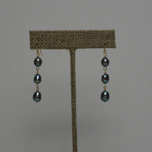 Triple Black Freshwater Pearl Drop Earrings