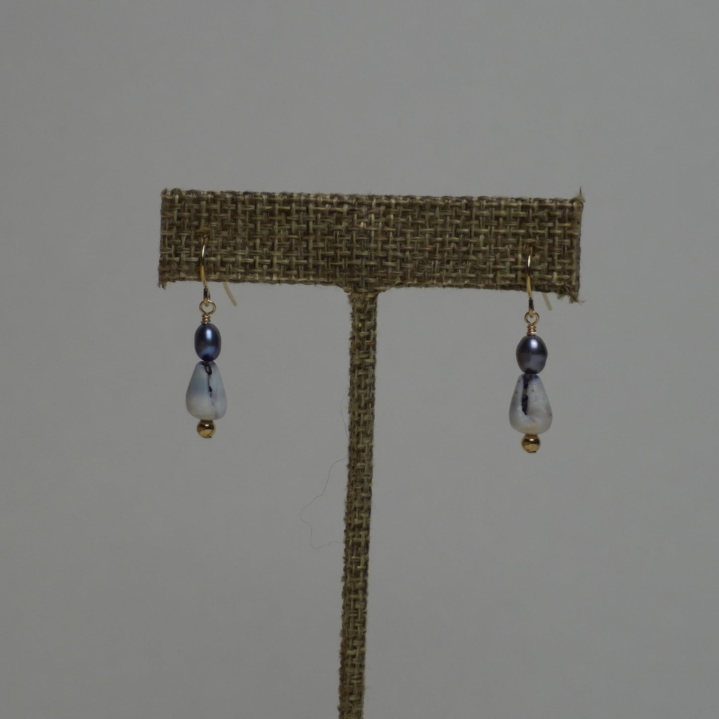 Mini Rat Cone Shell & Freshwater Pearl Earrings with Gold Roundels