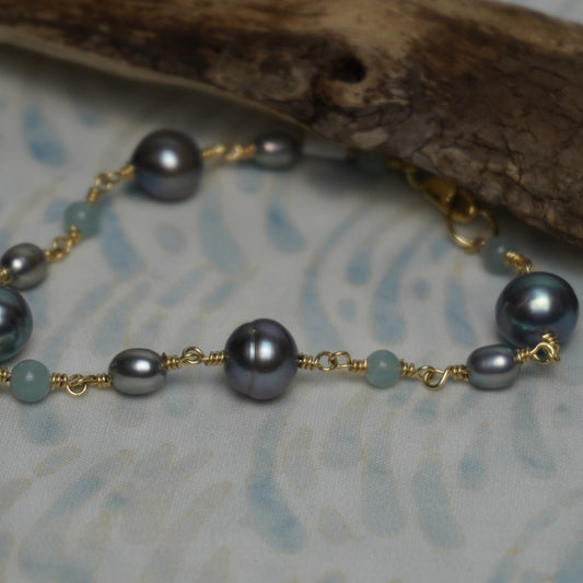 Lily // Mixed Black Freshwater Pearl Chain Bracelet