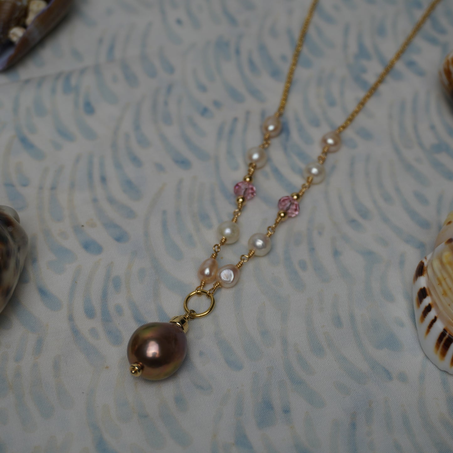 Pinky // Pink Edison & Freshwater Pearl "2-1-2" Necklace with Swarovski