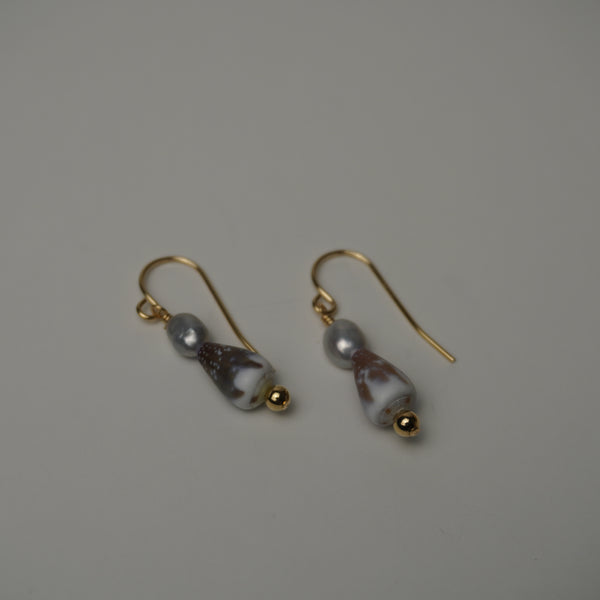 Assorted Cone Shell & Freshwater Pearl Drop Earrings