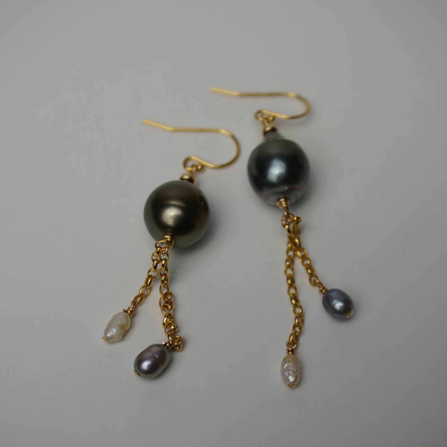 Tahitian & Freshwater Pearl Linear Chain Drop Earrings