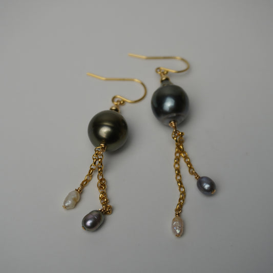 Tahitian & Freshwater Pearl Linear Chain Drop Earrings