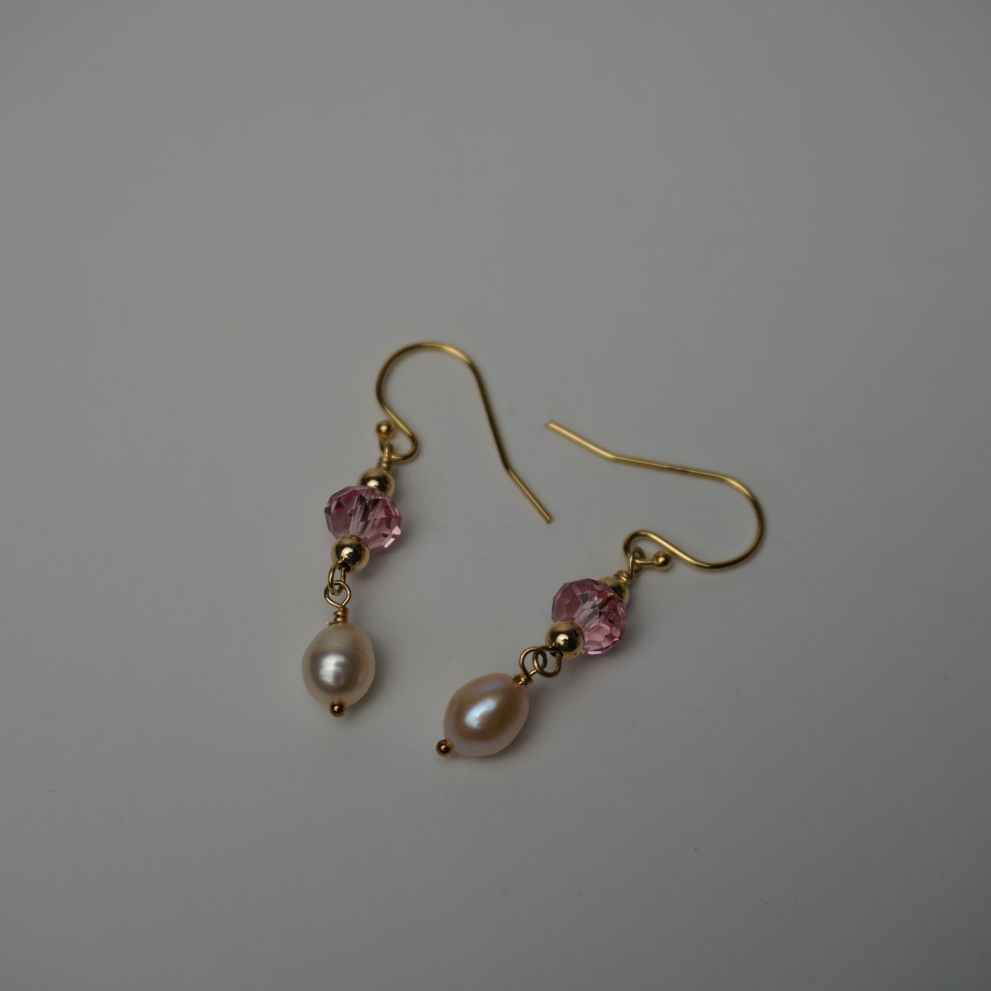 Pink Freshwater Pearl & Swarovski Crystal Gold Drop Earrings