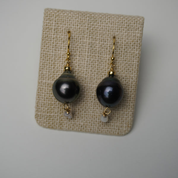 Miko // Tahitian Pearl & Mini White Charm Drop Earrings — alternate view
