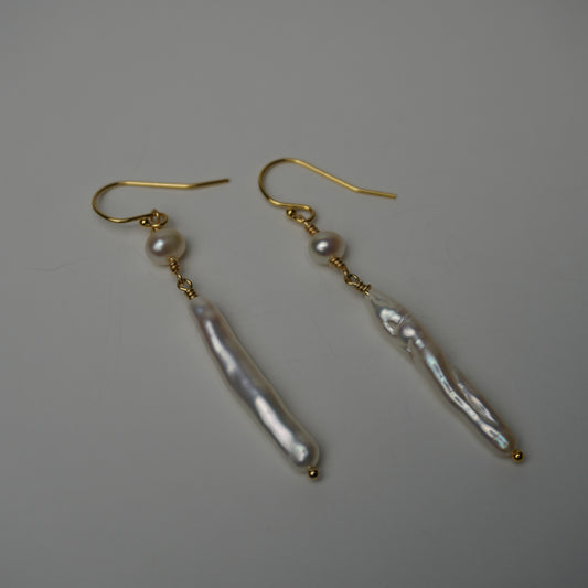 Stick Pearl with Freshwater Pearl Earrings