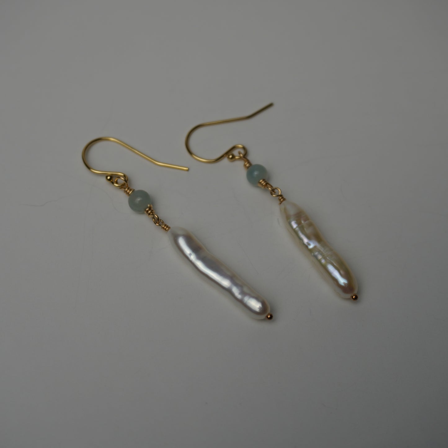 Stick Pearl Earrings with Green Crystals